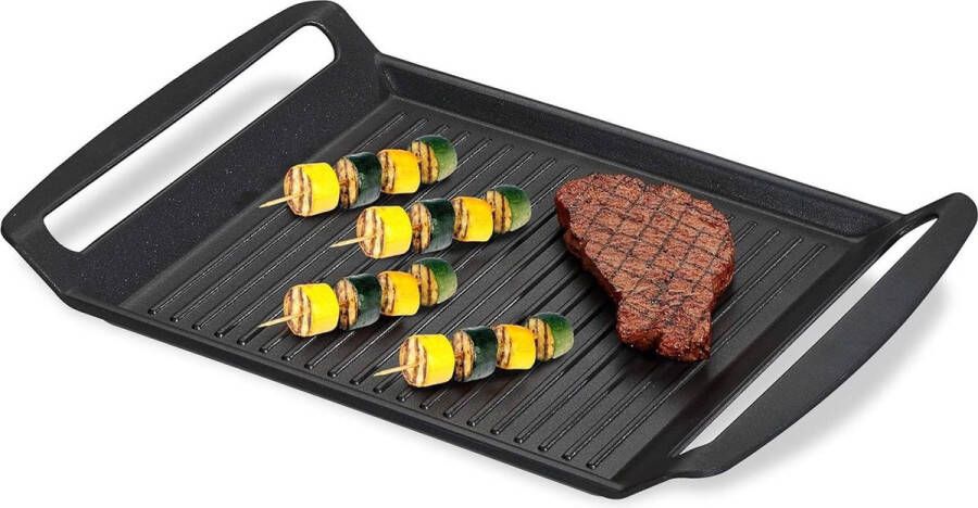 Gas & Elektro Fornuis Grillplaat Vlees Groente Vis Grillen Anti-Aanbak Grillpan Afmetingen 23x26 cm Antraciet