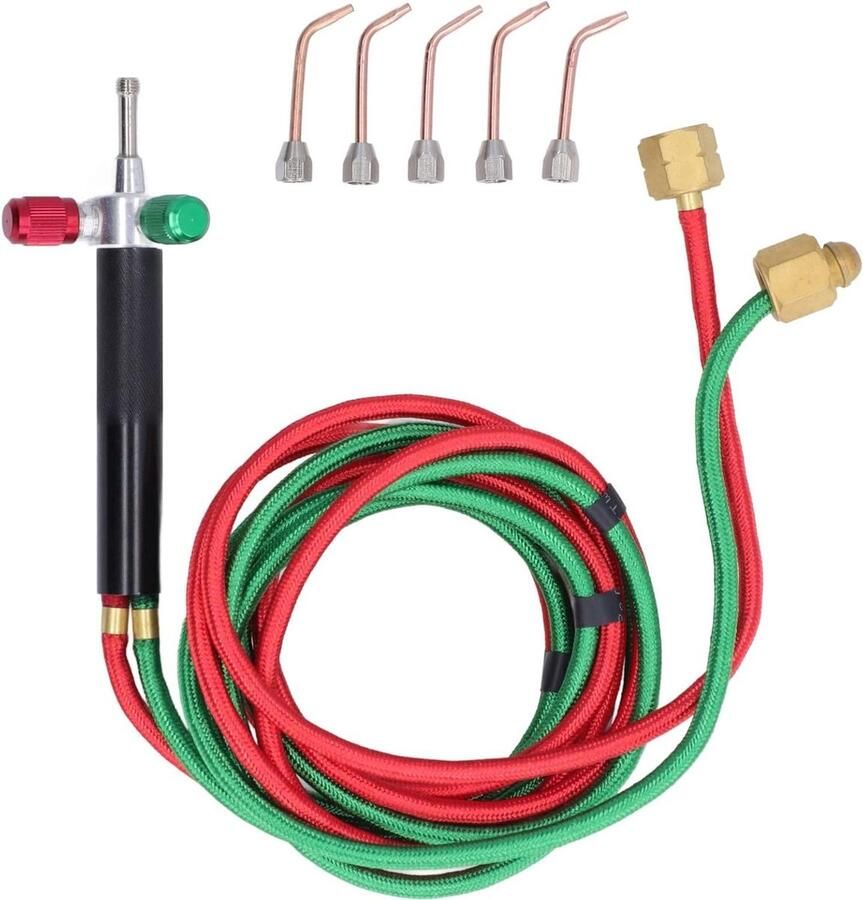 Gas Kleine Zaklamp Micro Zuurstof Zaklamp Kit Acetyleen Lastoorts 5 Tips Hoge Temperatuur Lasgas Zaklamp Solderen Geschikt voor Slangen Sieraden Reparatie Hobbyisten Ambachten
