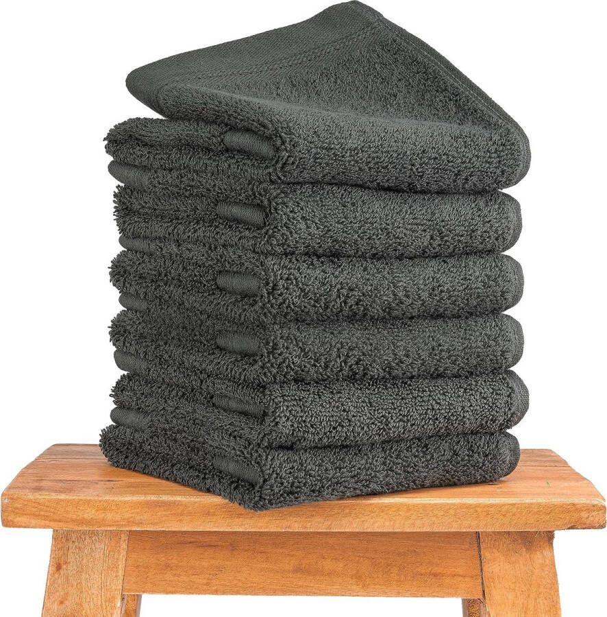 Gastendoekjes 6-delige set 30 x 50 cm premium badstof kleine handdoeken 100% katoen 500 g m² antraciet-zwart Oeko-Tex-gecertificeerd zacht absorberend
