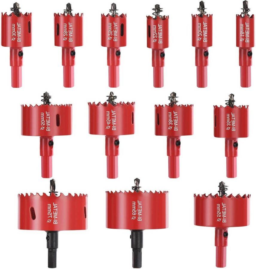 Gatenzaag set 13 stuks 18 mm 75 mm met zeshoek adapter en centrerende boor perfect voor boren van zacht metaal hout PVC-plaat cirkelgaten snijden