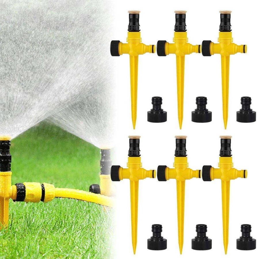 Gazonsproeier 360° draaibare tuinsproeier automatisch bewateringssysteem instelbare watersproeier geel 6 stuks