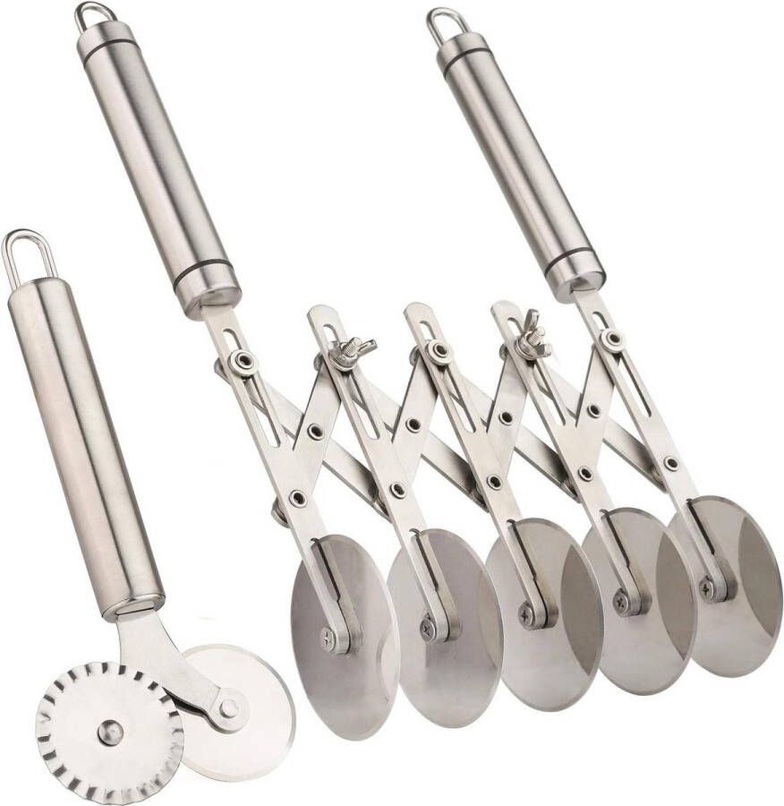 Gebak Cutter Met Handvat Set Van 2 Rvs Dubbele Cutter Verstelbare Pizza Snijder Multi-Ronde Deeg Cutter Roller 5 Wiel pizza cutter