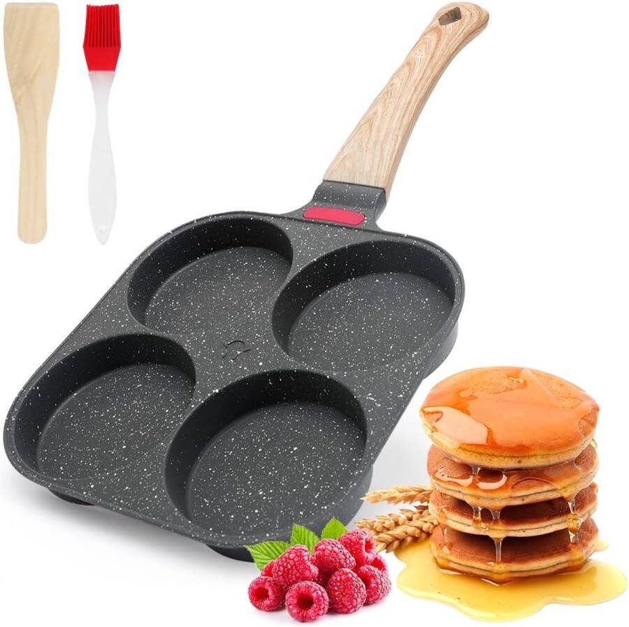 Gebakken ei-pan pannenkoekenpan gedeelde pan met 4 gaten anti-aanbaklaag spiegelei hamburgerpan met handvat omeletpan steakpan voor ontbijt voor inductie en gasfornuis eierpan