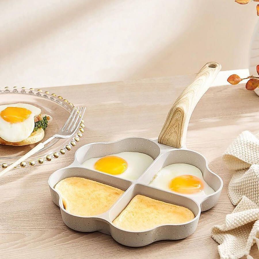 Gebakken eierpan hartvormige pannenkoekpan met 4 gaten aluminium antiaanbakpan voor inductiekookplaten en gaskookplaten ontbijtpan voor omeletten gehaktballen pannenkoeken (4 gaten)