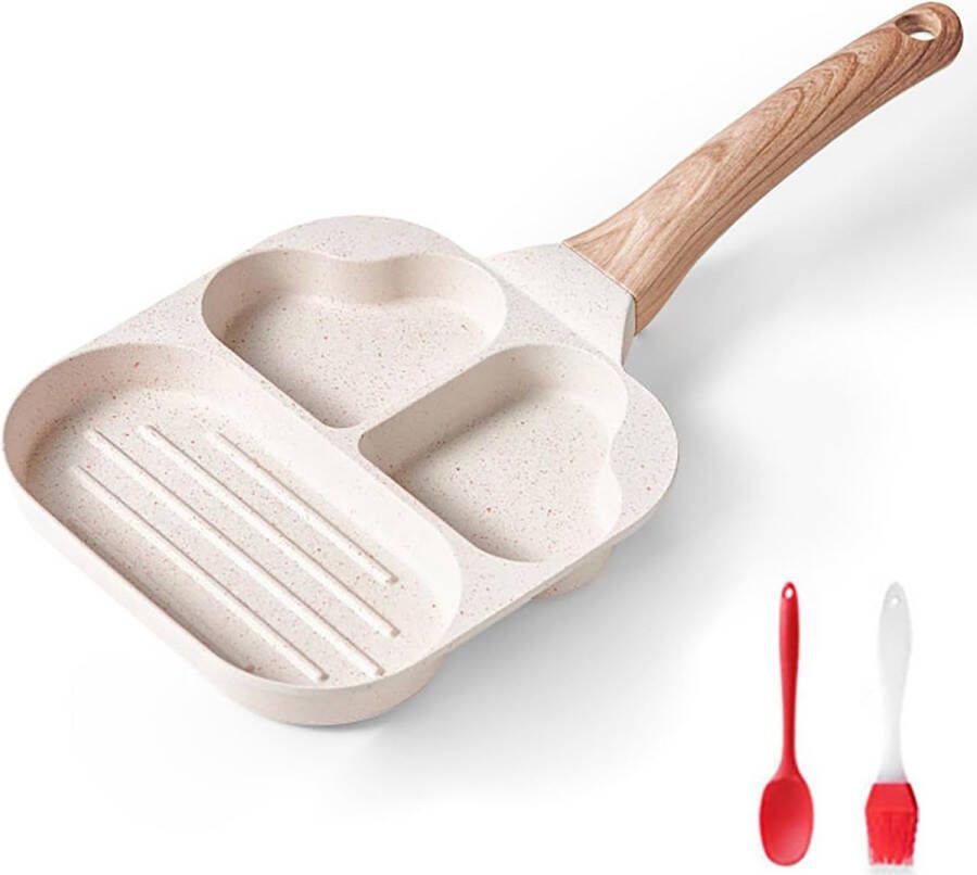 Gebakken eierpan hartvormige pannenkoekpan met 4 gaten aluminium antiaanbakpan voor inductiekookplaten en gaskookplaten ontbijtpan voor omeletten gehaktballen pannenkoeken (3 gaten)