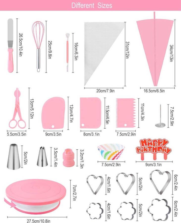 Gebakset met 285-delig professionele banketbakkerset met platenspeler voor cake spuitzakken spatels taartaccessoires e-book