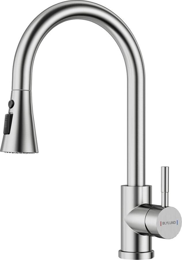 Geborstelde nikkel keukenkranen met douche uittrekbaar 3 modi roestvrij staal moderne keukenkraan moderne keukenkraan met hoge boog