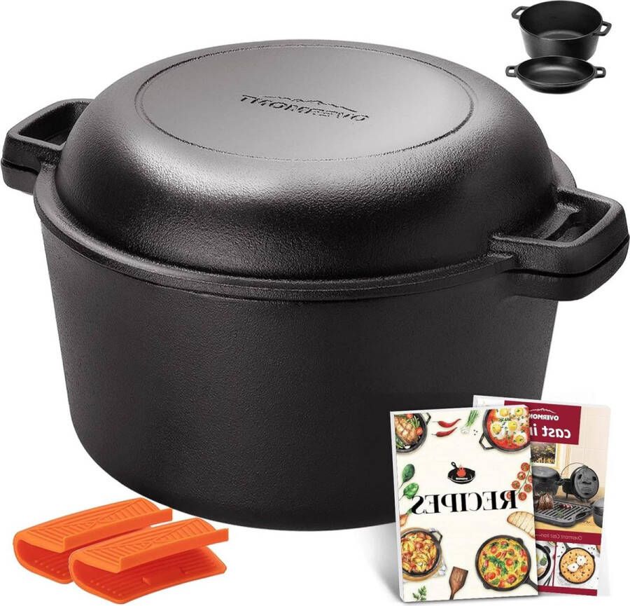 Gebruiksklare Gietijzeren Pan in Dutch Oven Stijl met Dubbelfunctie Deksel-Braadpan voor Keuken Camping Tuin Barbecue Bakken en Gasgrill