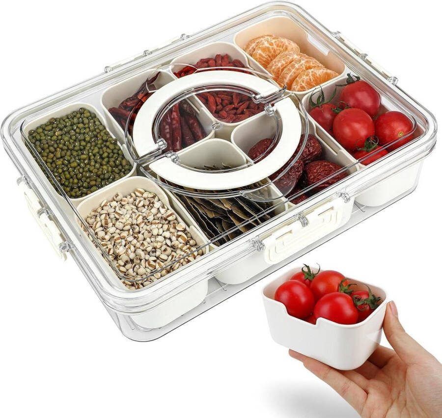 Gedeeld dienblad met 6 vakjes deksel handvat draagbare snackbox voor feest groenten fruit noten snoep crackers chip picknick