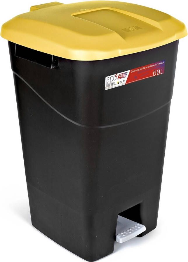 GEEL Afvalcontainer 60 liter met pedaal zwarte bodem en geel deksel