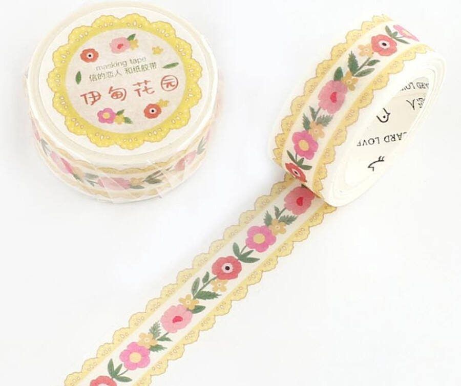 Merkloos Sans marque Geel Roze Bloemen Washi Tape | Bullet Journal | Journalling | Journaling | Masking Tape | Must Haves | Basic Washi Tapes | Versieren | Plakboeken | Inpakken | Leuke Washi Tapes | Schattig | Mooi | Roze Rode Gele Bloemen Versierings Bogen