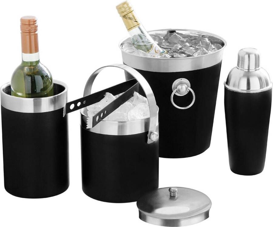 Geëmailleerde champagnekoeler roestvrijstalen handgrepen en -rand zwart