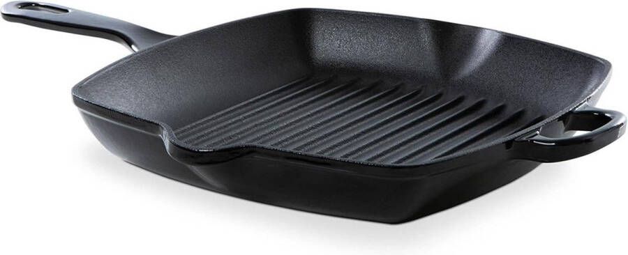 Geëmailleerde Gietijzeren Grillpan met antiaanbaklaag PFAS-vrij Vaatwasmachinebestendig Jet Black