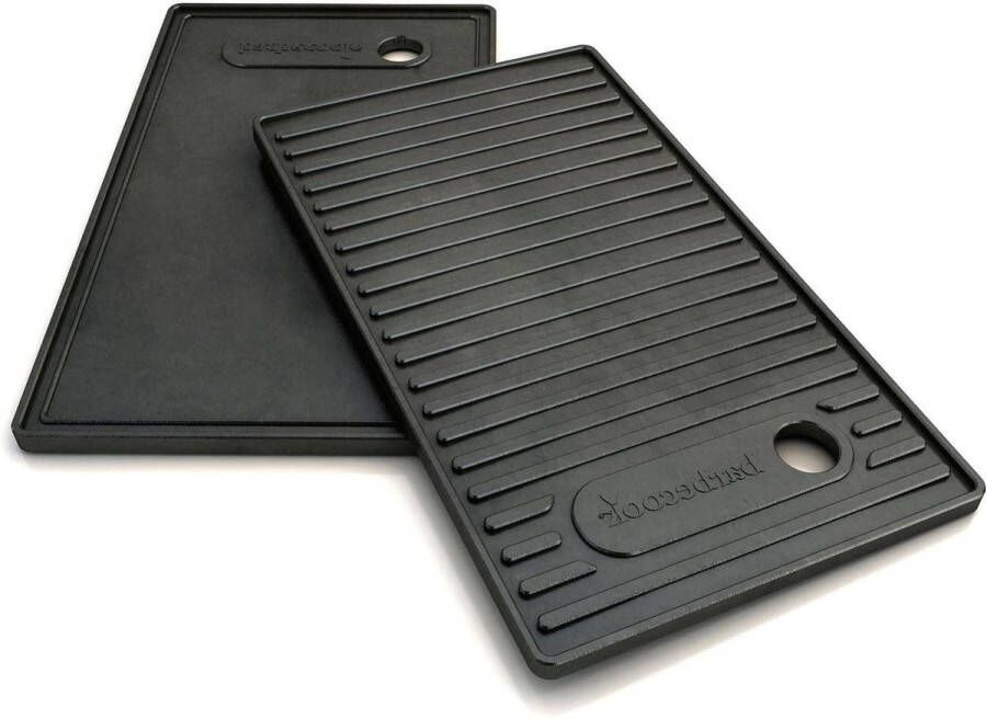 Geëmailleerde gietijzeren grillplaat voor gasbarbecue zwart 43x21cm