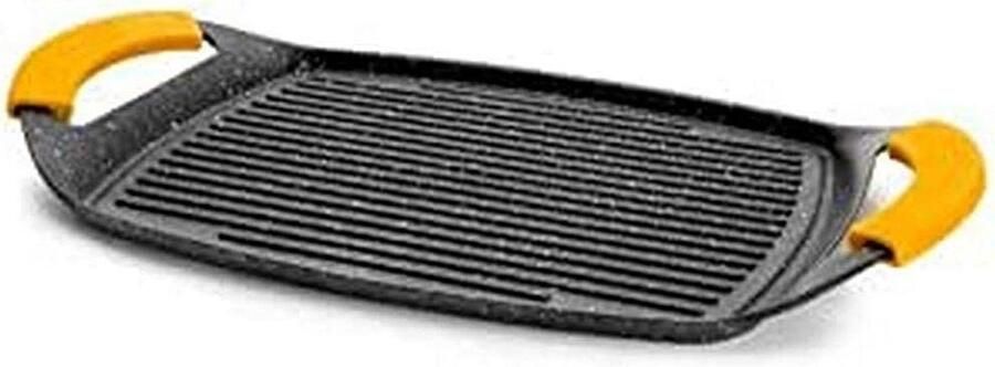 Gegolfde grillplaat 47 x 29 cm gemaakt van gegoten aluminium met steenmotief antiaanbaklaag geschikt voor inductie