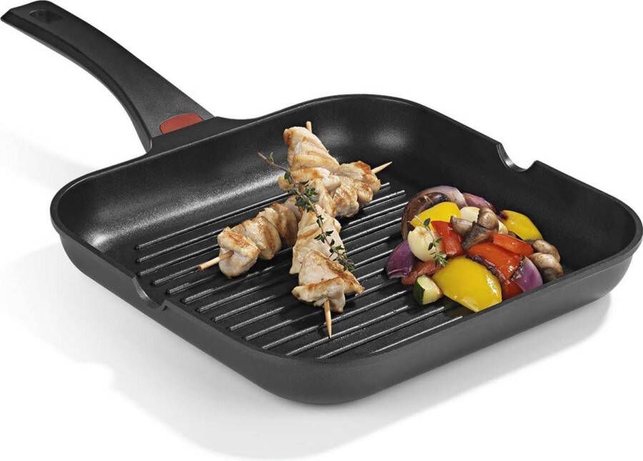 Gegoten aluminium grillpan Midnight Edition 28 cm Heat Indicator kleurverandering temperatuurweergave 3-voudige Ilag-Ultimate coating vetarm braden geschikt alle vuren