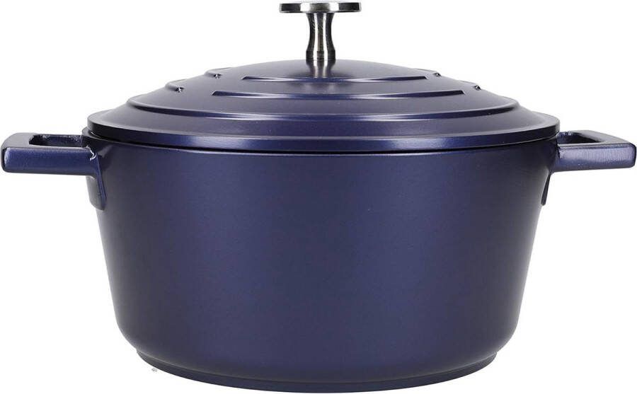 Gegoten aluminium pot met deksel 2 5 liter braadpanvorm als braadpanvorm geschikt voor inductie en oven geschikt voor inductie en oven gegoten aluminium metallic blauw kookpot