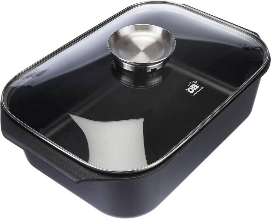Gegoten Aluminium Rechthoekige Braadslee Met Deksel En Aromaknop Zwart 42 x 29 x 17 cm Hoogwaardige Kwaliteit