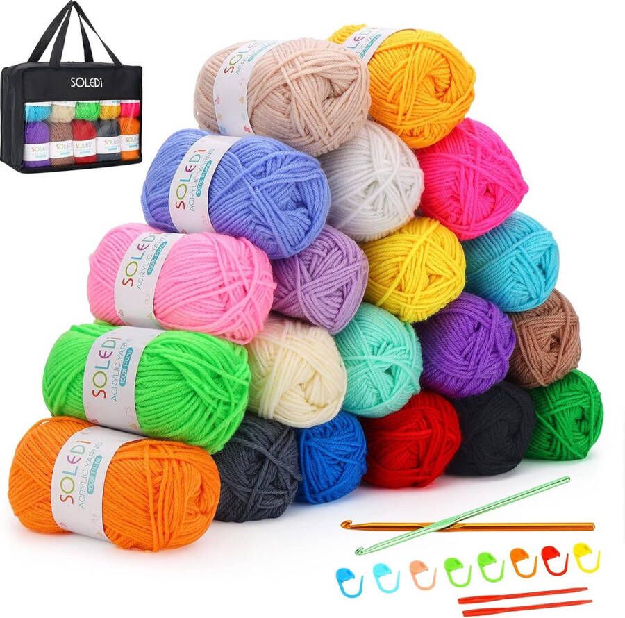 Gehaakte Garen Katoen Wol Set 20 Kleur* 50g 100% Acryl Gekleurde Breiwol voor DIY Breiprojecten Pluisballen