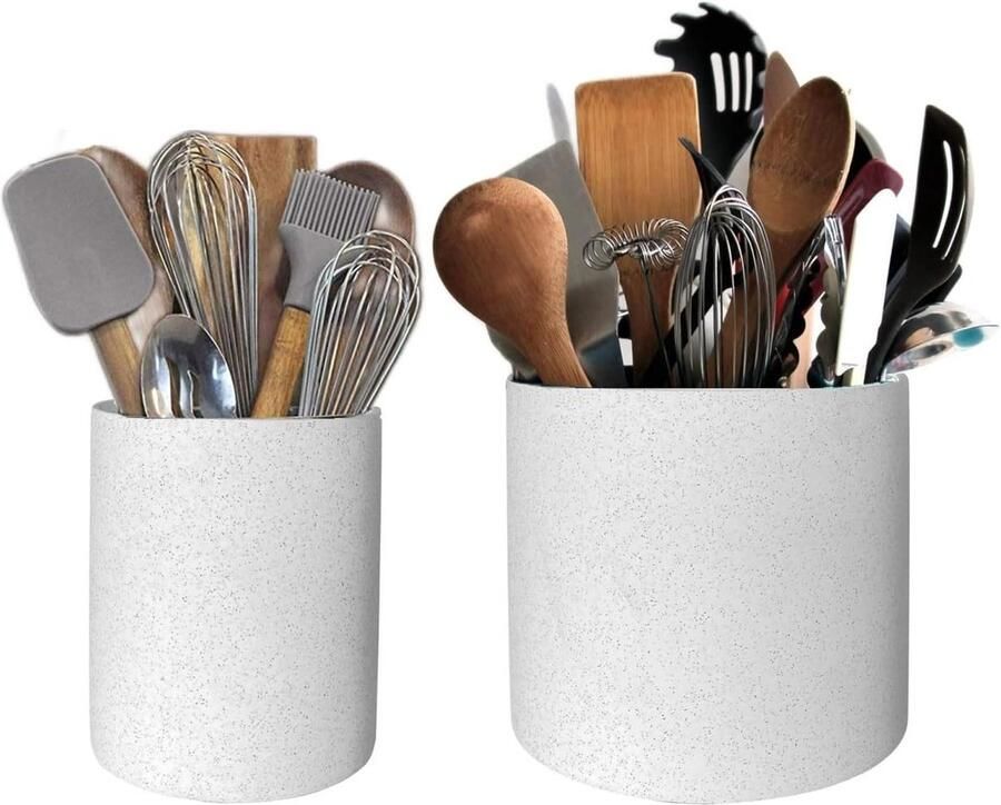 Gehard keramisch gebruiksvoorwerp houder set wit met zwarte spikkels keukengerei houder en badkamer gebruik 16cm + 11cm