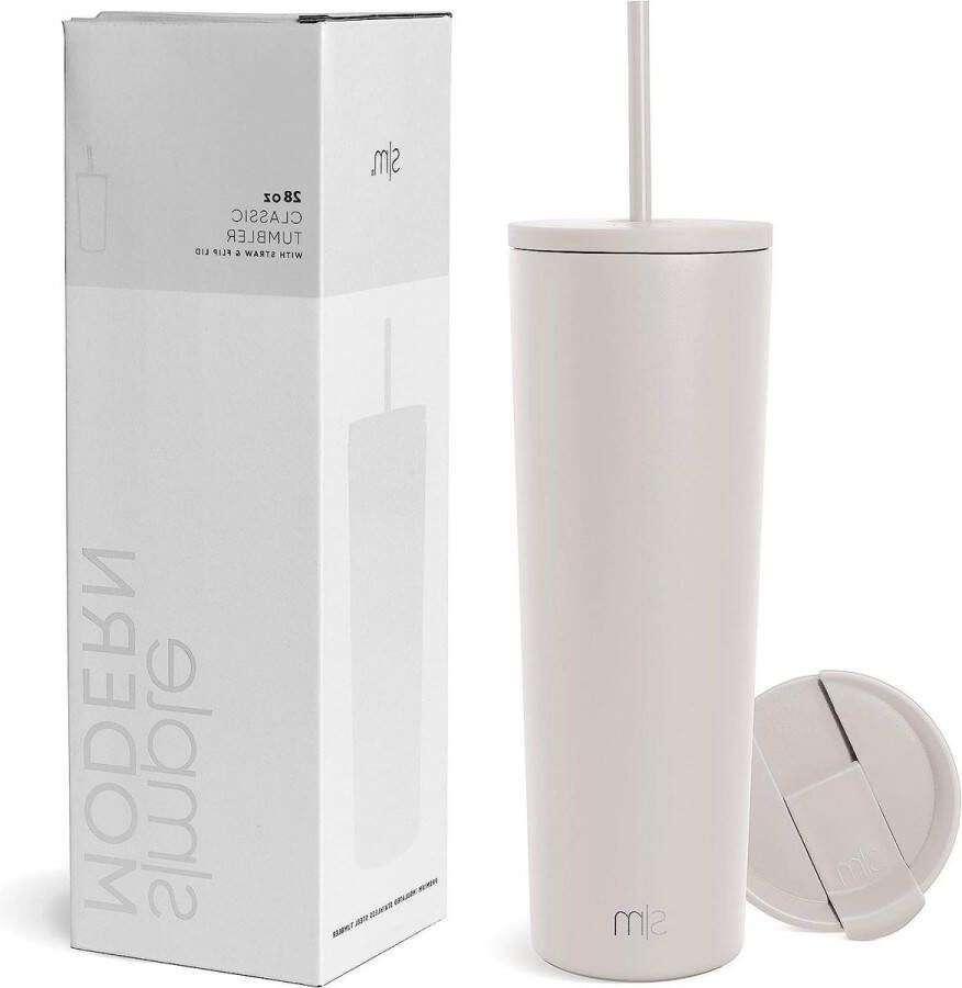 Geïsoleerde beker met deksel en rietje Herbruikbare roestvrijstalen waterfles Spring Break Gifts Klassieke collectie 28 oz Amandelberk