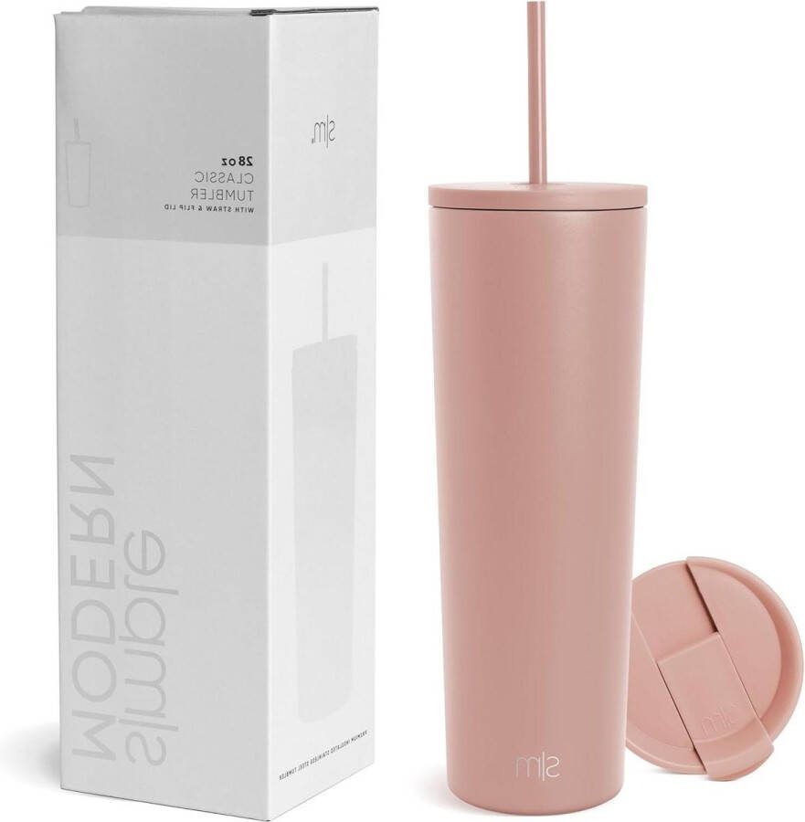 Geïsoleerde Beker met Rietje en Deksel Herbruikbare RVS Waterfles Spring Break Geschenken Klassieke Collectie 28oz Mauve Me