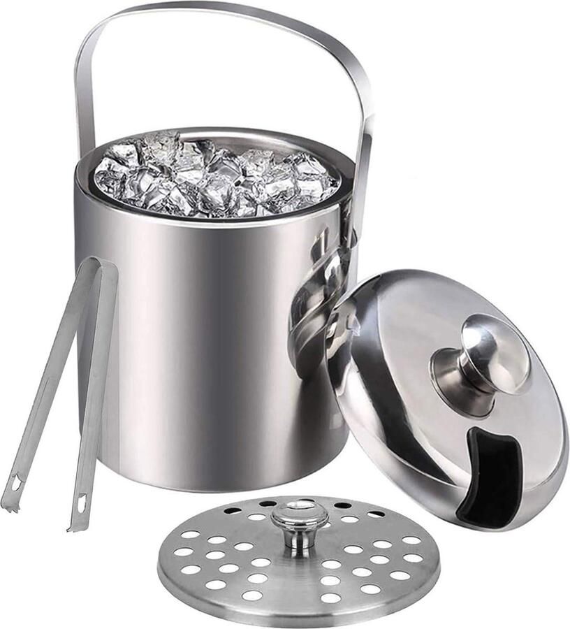 Geïsoleerde ijsemmer met klemmen handvat deksel 13 l dubbelwandig roestvrij staal ijszegels koeler champagne flessen bar verjaardagen feesten picknicks Ijsemmer dubbelwandig met deksel