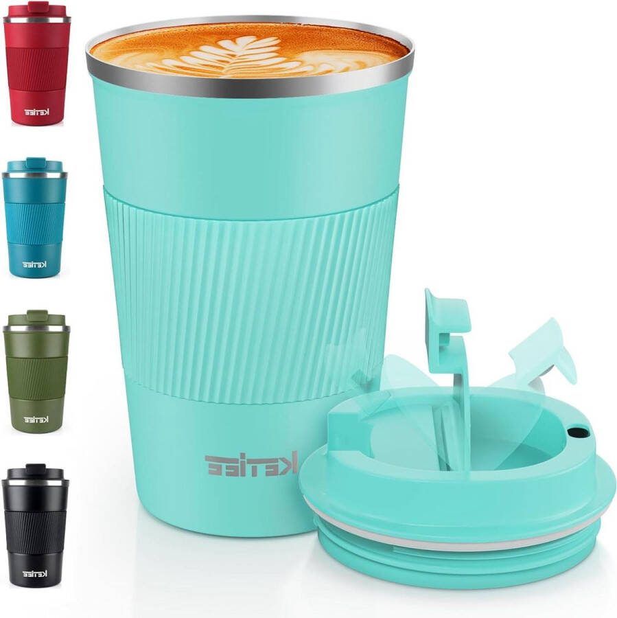 Geïsoleerde reismok lekvrij deksel herbruikbare koffiebeker dubbelwandig roestvrijstaal voor warme koude dranken 380 ml T-blauw