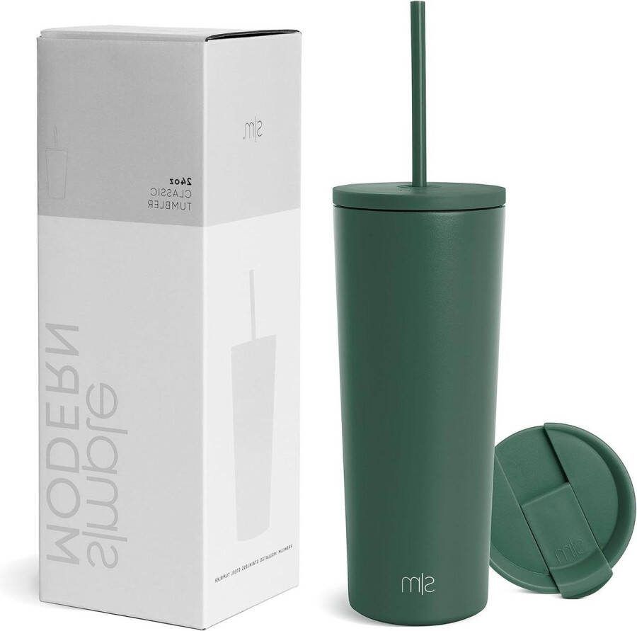 Geïsoleerde rvs beker met rietje en deksel Iced Coffee Cup Herbruikbare waterfles reismok Geschenken voor dames en heren Klassieke collectie 710 ml Bos