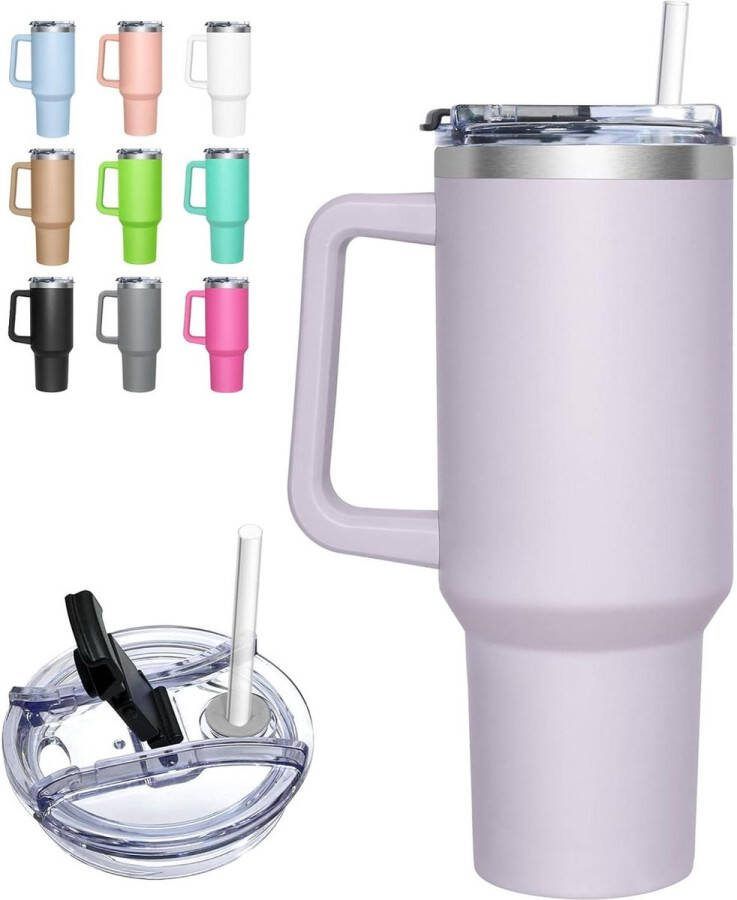 Geïsoleerde Thermobeker Tumbler 1180ML Thermische Koffie-to-go Beker met Rietje Roestvrijstalen Drinkbeker voor Koude en Warme Dranken