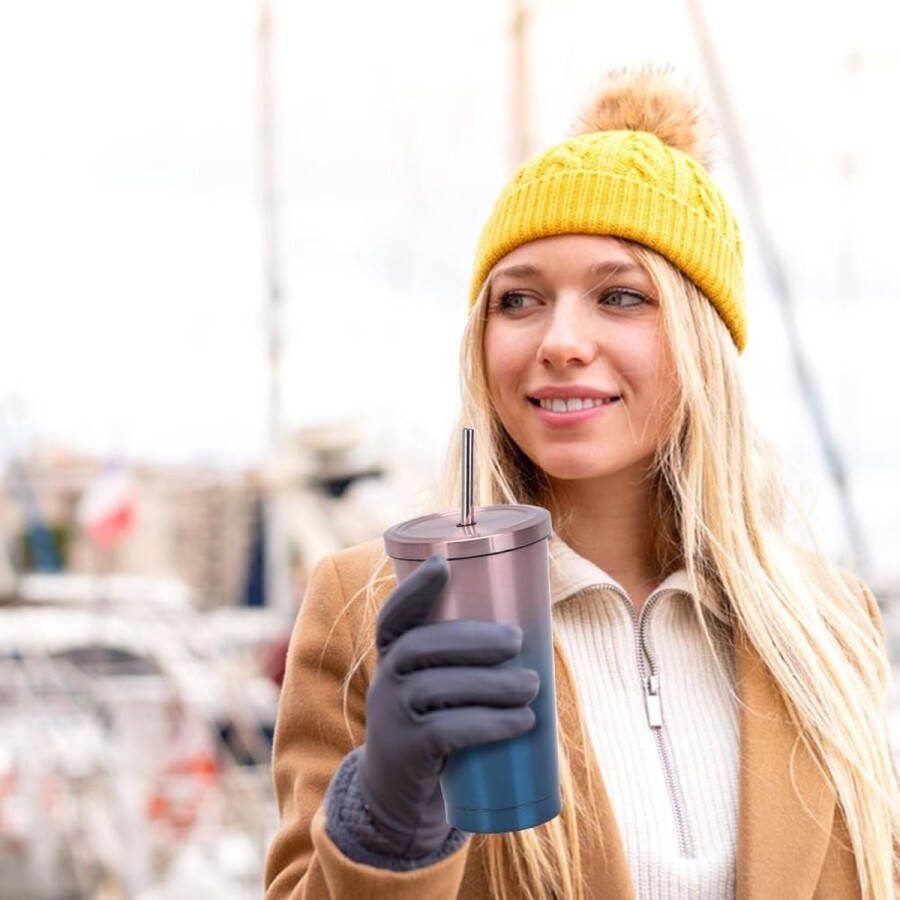 Geïsoleerde thermosbeker met rietje roestvrij staal 500 ml dubbelwandige thermobeker roestvrijstalen koffiebeker voor ijzige of warme dranken
