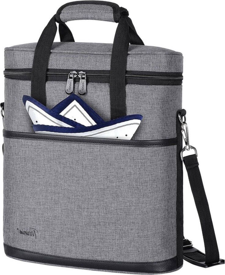 Geïsoleerde wijntas voor 3 flessen Grijs Met handvat en verstelbare schouderriem Gratis flesopener Reiskoelriem picknick 29x10x33 cm Flessenmand