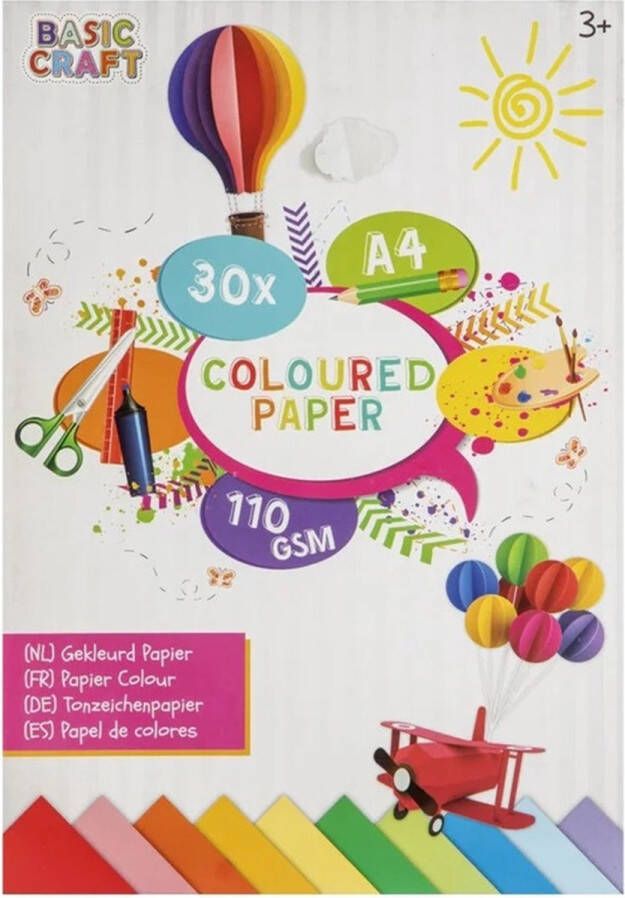 Gekleurd papier 30 vellen A4-formaat knutselpapier tekenpapier