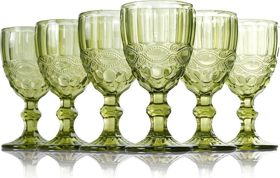Gekleurde glazen kelk set van 6 wijnglazen met reliëf 10 oz verdikt wijnglas van glas voor sapdrinken bruiloft wijnglas (kleur: groen maat: serpentine)