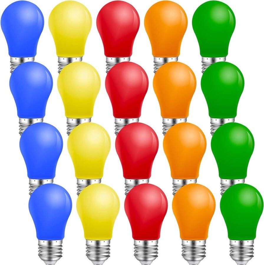 Gekleurde LED-lamp E27 gemengde kleuren rood geel blauw groen oranje 20 stuks