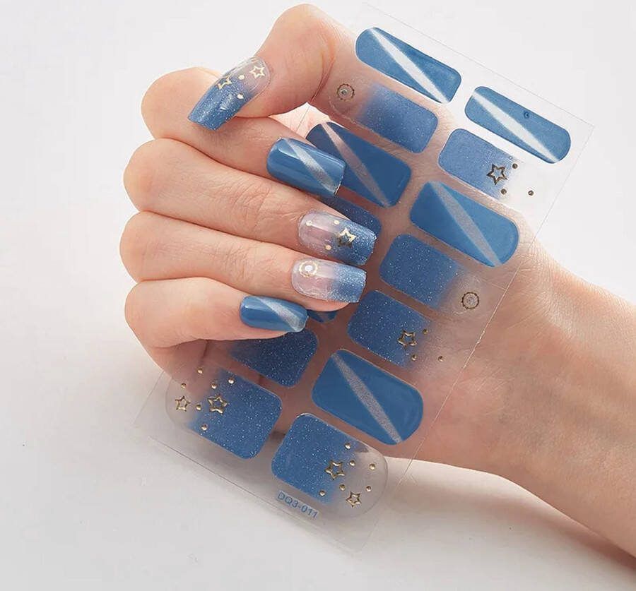 Gel Nagel Stickers UV Stickers Gel Nagels Zelfklevende Nagels Blauw Met Printje