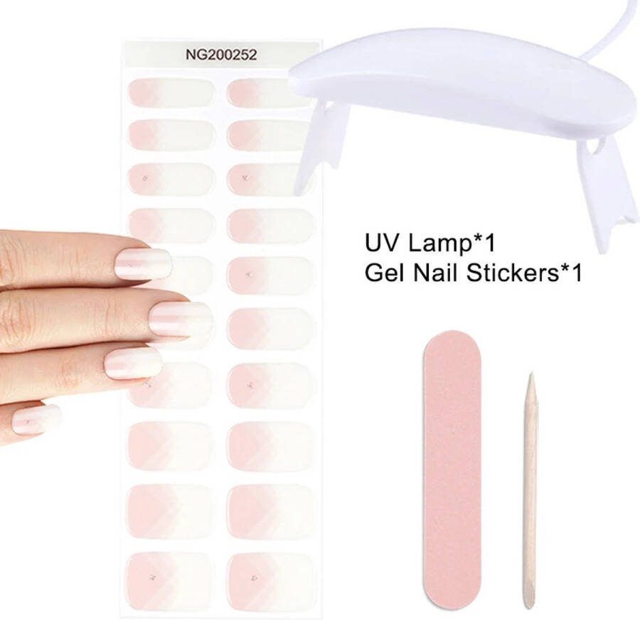 Gel Nagel Stickers UV Stickers Gel Nagels Zelfklevende Nagels Inclusief UV Lamp Inclusief Nagelvijl Roze Wit