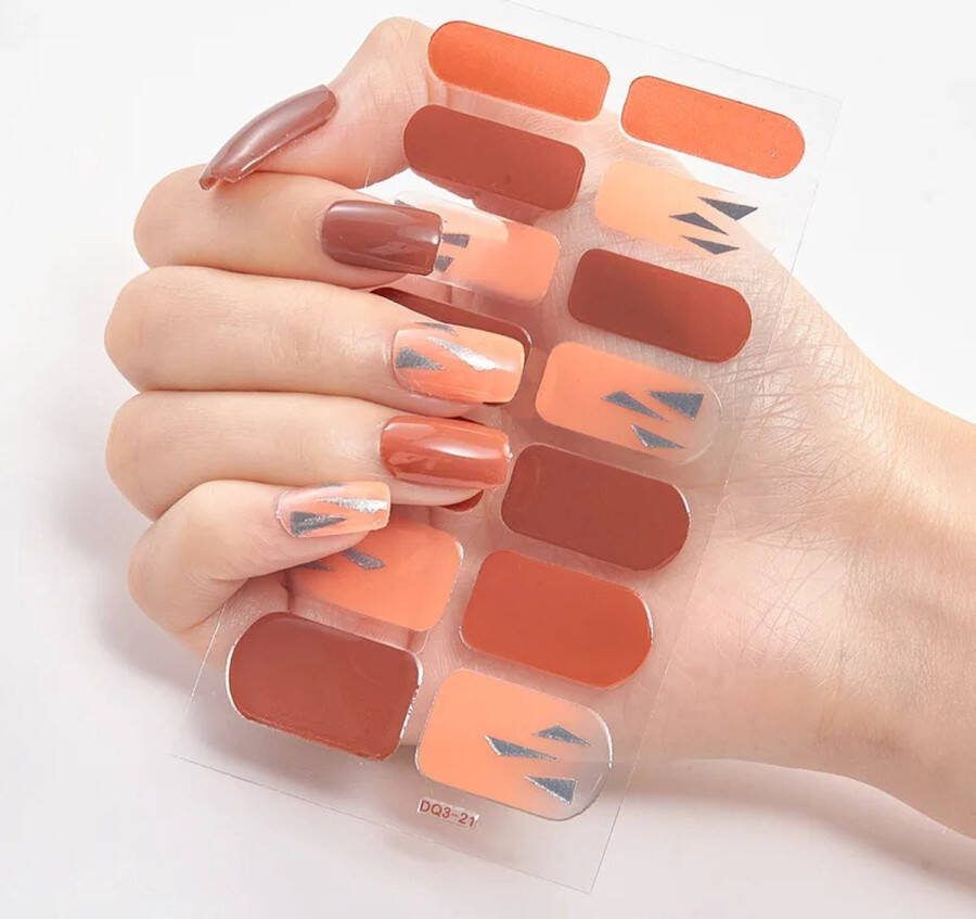 Gel Nagel Stickers UV Stickers Gel Nagels Zelfklevende Nagels Oranje Met Printje