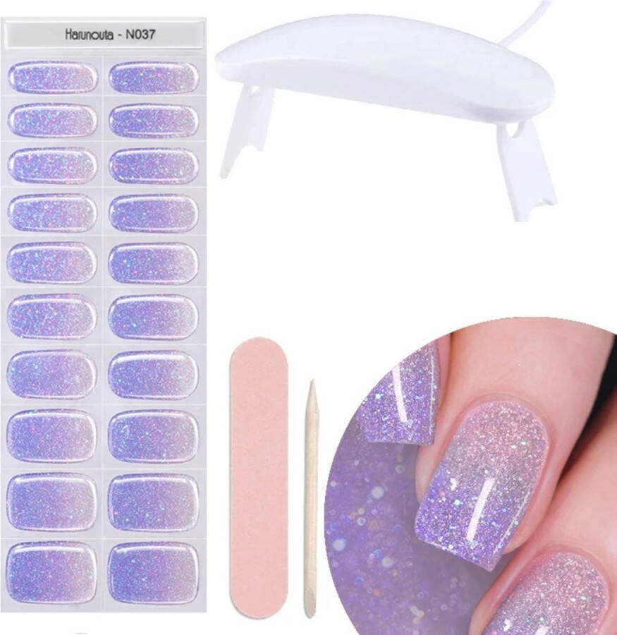 Gel Nagel Stickers UV Stickers Gel Nagels Zelfklevende Nagels Paars Met Glitters