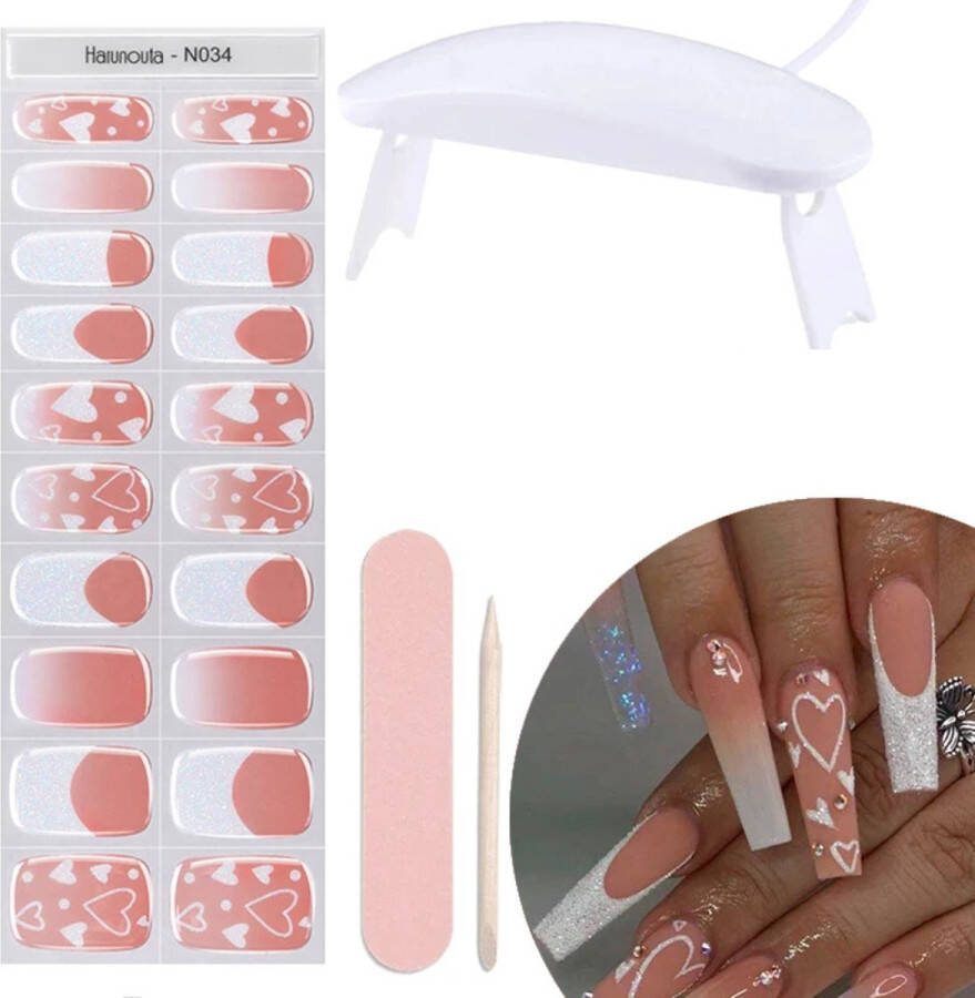 Gel Nagel Stickers UV Stickers Gel Nagels Zelfklevende Nagels Roze Inclusief 6W Lamp