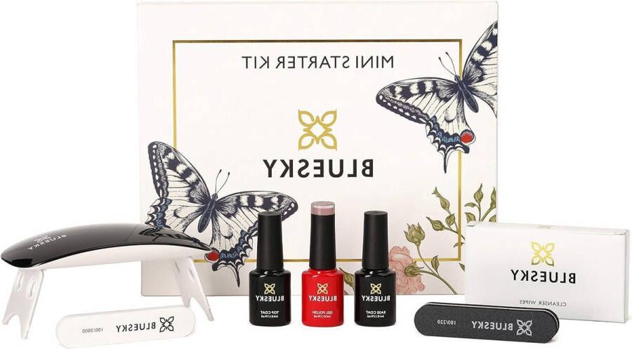 Gel Nail Kit with Mini UV LED Lamp A044 Musk Poze Polon Base and Top Coat Nail File Tampon Linger Cleaner