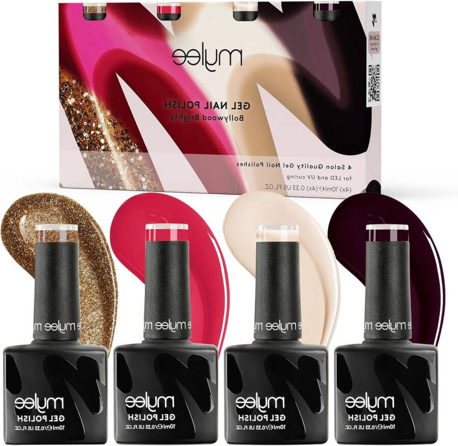 Gel Nail Polish Set 4x10ml UV LED Soak-Off Nail Art Manicure Pedicure Professional Salon & Home Use Bollywood Brights Unveiled Collection Long Lasting & Easy to Apply