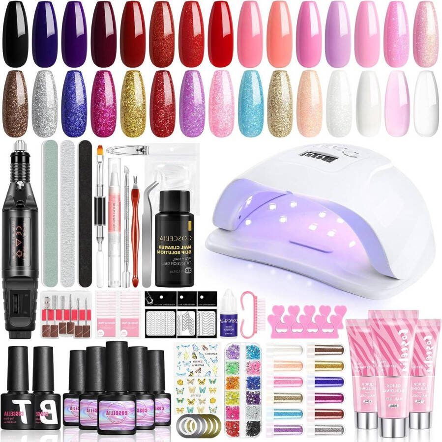 Gel Nails Starter Set 80W UV LED Nail Lamp 15 kleuren gel nagels poly nagelgel elektrische nagelsnijder gel nagellak nail art systeem thuisgebruik