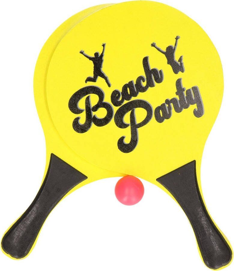 Gele beachball set buitenspeelgoed Houten beachballset Rackets batjes en bal Tennis ballenspel