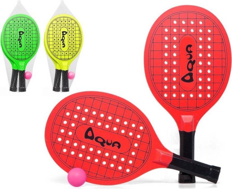 Gele beachball set met tennisracketprint buitenspeelgoed Houten beachballset Rackets batjes en bal Tennis ballenspel
