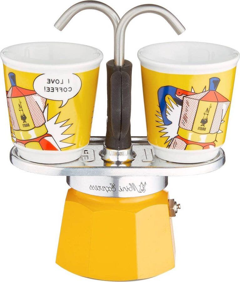 Gele koffiepot + 2 bekers Mini Express koffieset voor onderweg