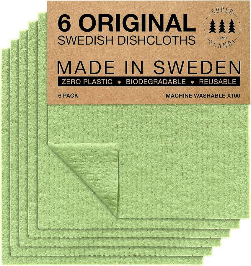 Gemaakt in Zweden Vaatdoeken Milieuvriendelijk Papier Alternatief Appelgroen 6 Pack Herbruikbare Composteerbare Keuken Vaatdoeken & Lompen