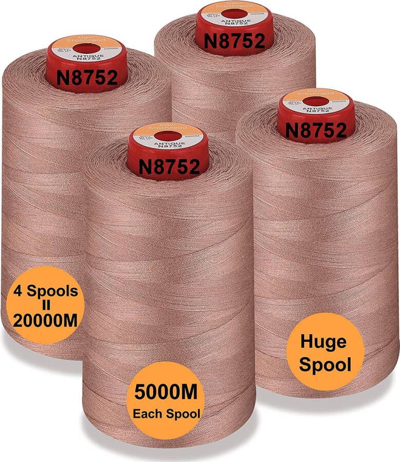 Gemaakt met 100% polyester: Set van 4 grote kegels van 5000m naaigaren voor alle doeleinden 40S 2 (Tex27) Ideaal voor naaien quilten patchwork serger en overlock Antique
