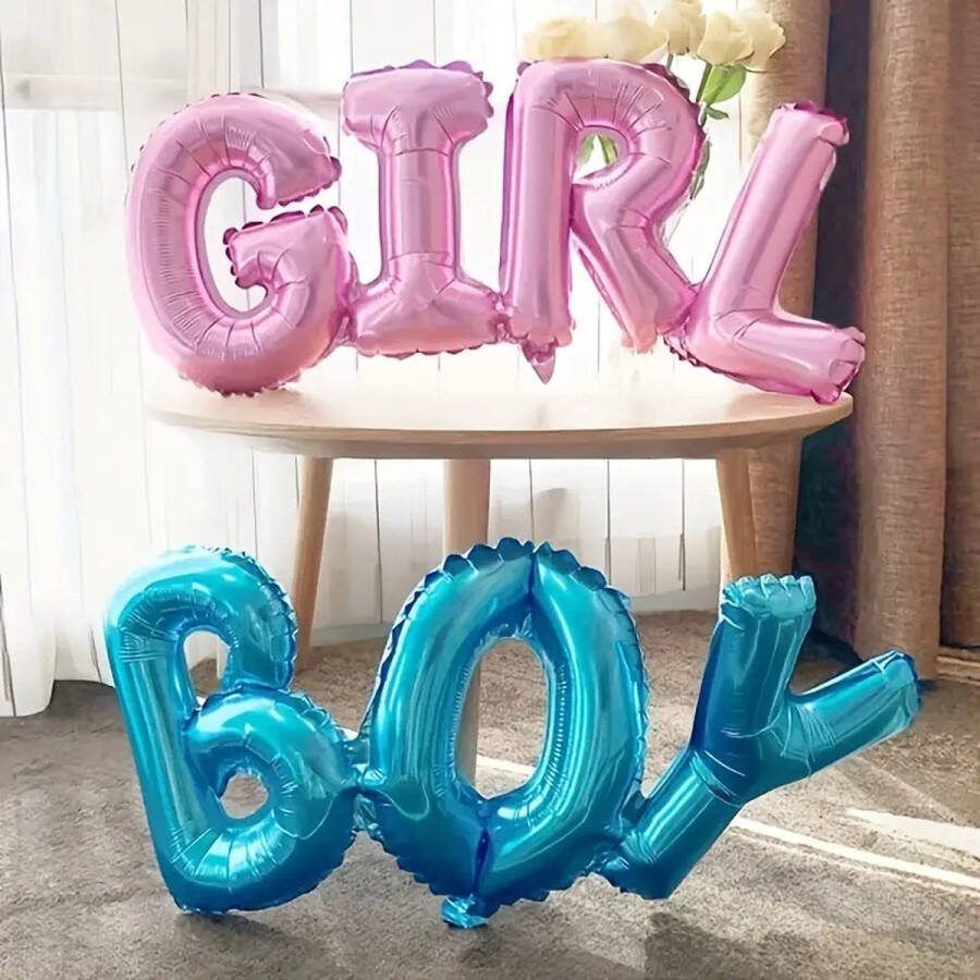 Gender Reveal Pakket Mega XXL Vlag Banner Vlaggenlijn swirls ballonnen revealballon folie ballon Boy&Girl teamstickers bekers servetten bordjes