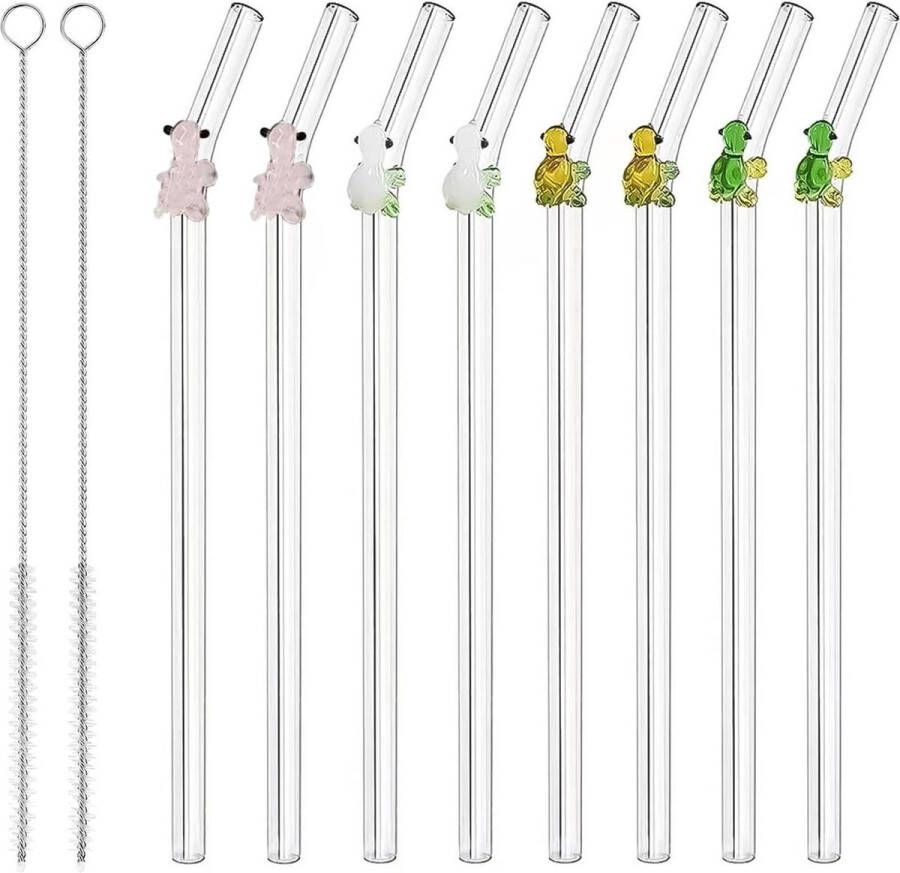 Geniet van 8 PCS Herbruikbare Glazen Rietjes Onbreekbaar Inclusief Reinigingsborstels Voor Smoothies en Cocktails Glazen rietjes
